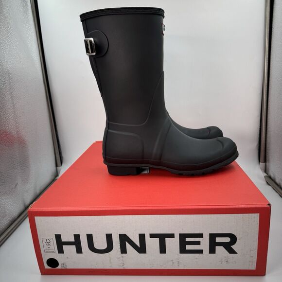New Hunter Women's Black Original Short Back Adjustable Rain Boots Size 8 - Picture 2 of 14